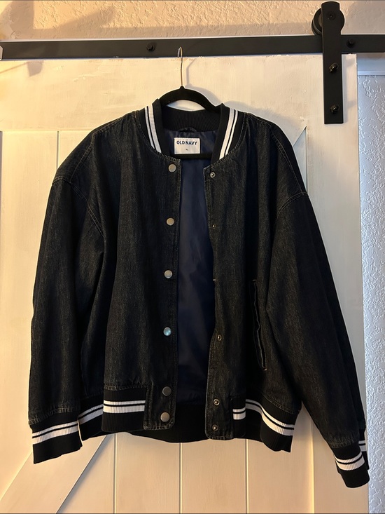 Old Navy Jackets & Blazers - Old Navy Black Denim Jacket with White-Trim Ribbed Collar